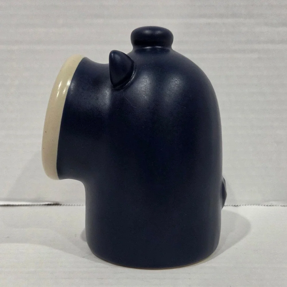Matte Navy Blue Ceramic Salt Pig Stoneware Kitchen Cellar Piggy Tail Design